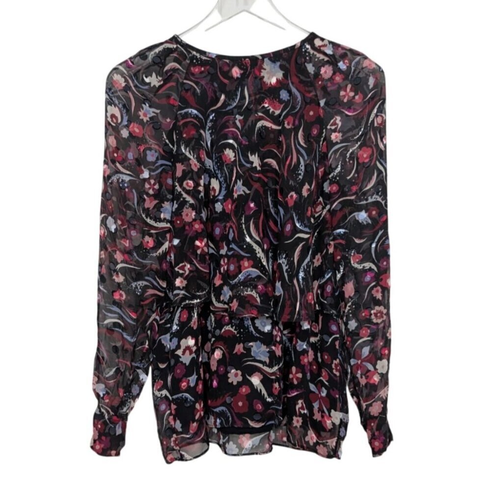 LK Bennett Floral Blouse Womens Size 10 Black Tiered Lightweight Pullover Shirt